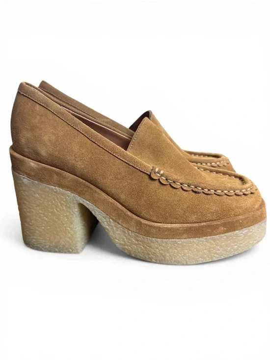 Marc Fisher Loafer Womens 8M Tan Suede Leather Chunky 4” Block Heel MLLINA NWOB - Picture 1 of 8